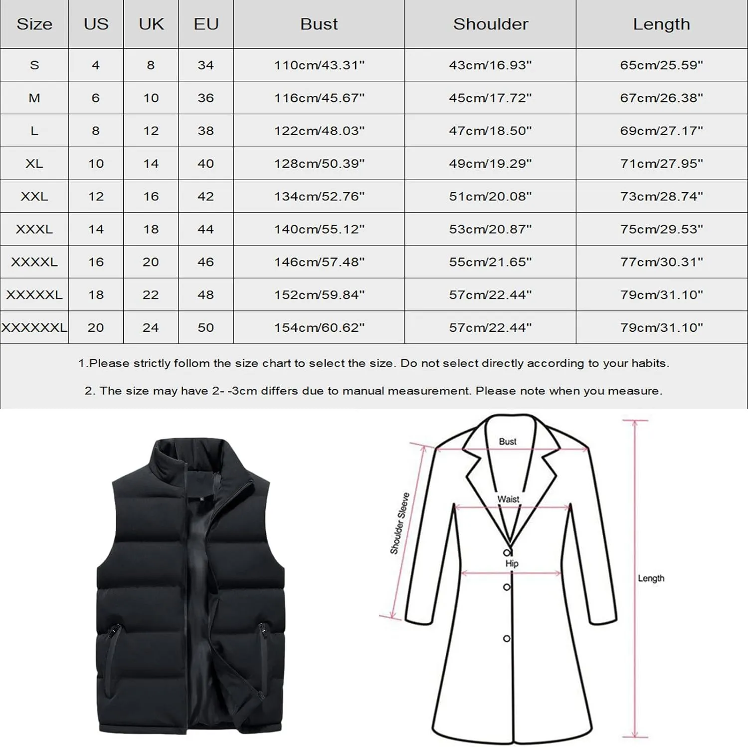 Mens Outdoor Vest Padded Puffer Vest Plus Size Lightweight Down Jacket Sleeveless Zip Up Quilted Gilet Jacket Outwear