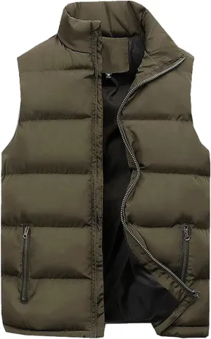 Mens Outdoor Vest Padded Puffer Vest Plus Size Lightweight Down Jacket Sleeveless Zip Up Quilted Gilet Jacket Outwear