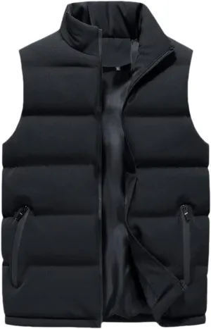 Mens Outdoor Vest Padded Puffer Vest Plus Size Lightweight Down Jacket Sleeveless Zip Up Quilted Gilet Jacket Outwear