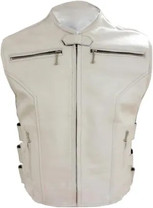MENS REAL COW LEATHER WHITE MOTORCYCLE BIKER STYLE VEST WAISTCOAT