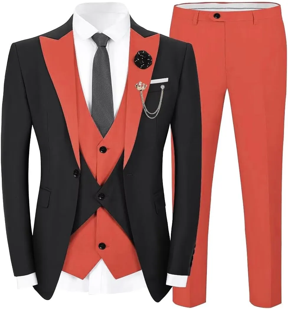 Men's Slim Fit Suit 3 Piece Classic One Button Formal Wedding Prom Suit Business Blazer Vest Pants