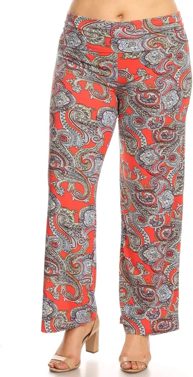 MerchMixer - Women's Apparel - Women's Apparel - Women's Printed Palazzo Pants - Hot Red Paisley - 3XL