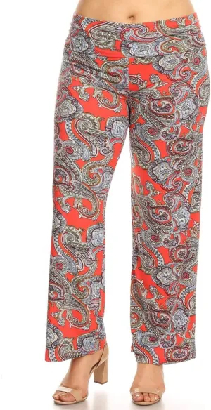 MerchMixer - Women's Apparel - Women's Apparel - Women's Printed Palazzo Pants - Hot Red Paisley - 3XL