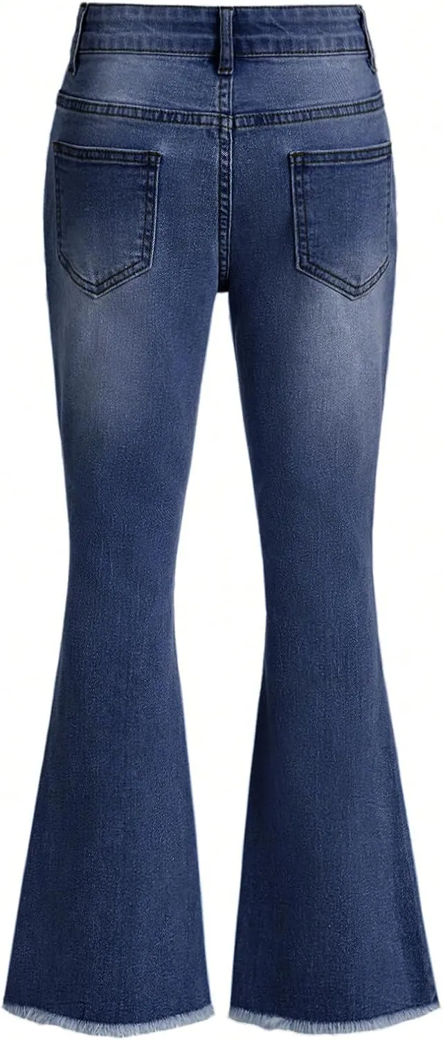 Milumia Girl's Ripped Flare Bell Bottom Jeans High Waist Denim Pants with Pockets