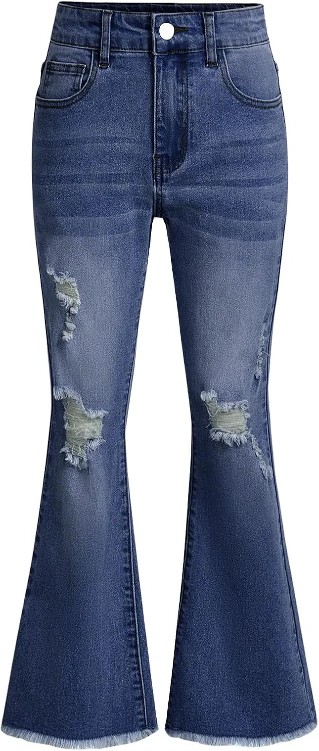 Milumia Girl's Ripped Flare Bell Bottom Jeans High Waist Denim Pants with Pockets