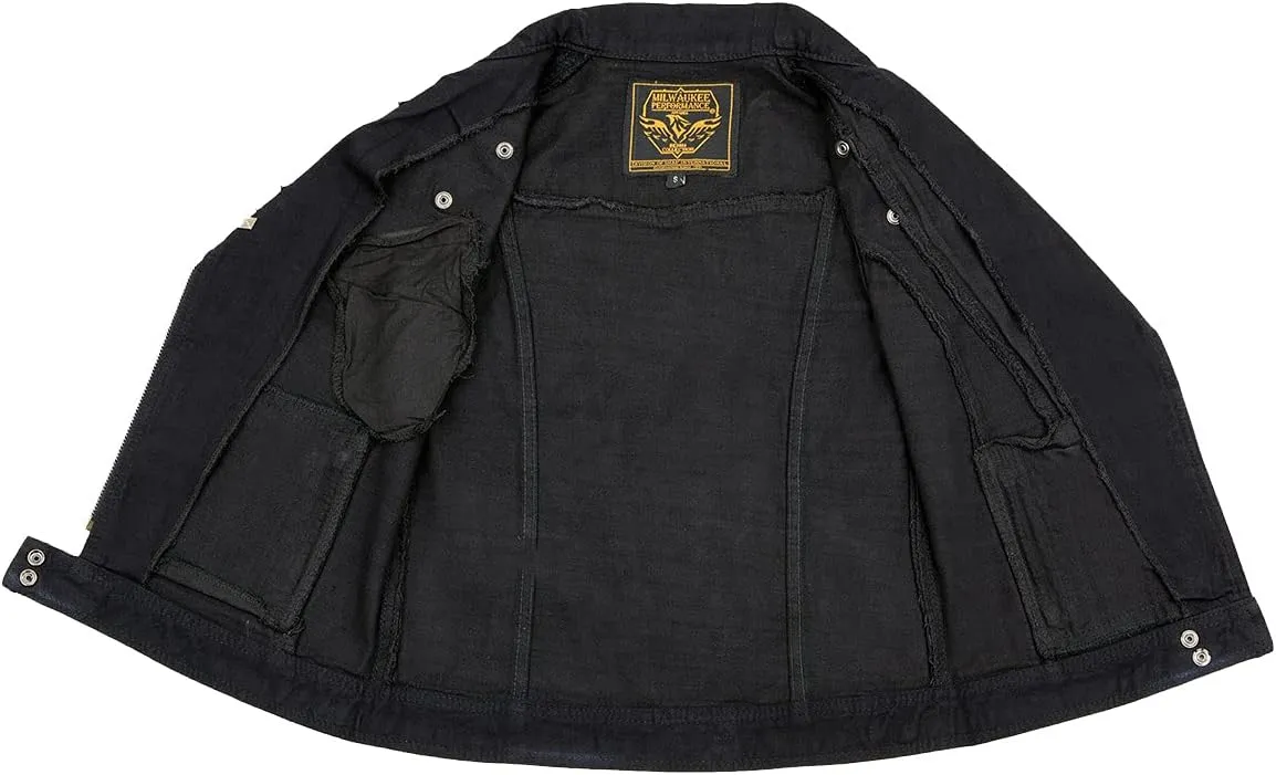 Milwaukee Leather MDL4030 Women's Black Denim Zipper Front Motorcycle Vest with Studded Spikes