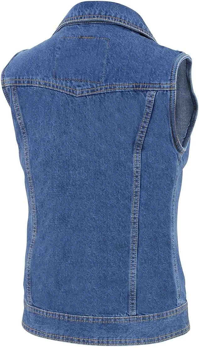 Milwaukee Leather MDL4030 Women's Black Denim Zipper Front Motorcycle Vest with Studded Spikes