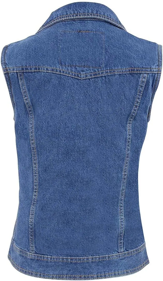 Milwaukee Leather MDL4030 Women's Black Denim Zipper Front Motorcycle Vest with Studded Spikes
