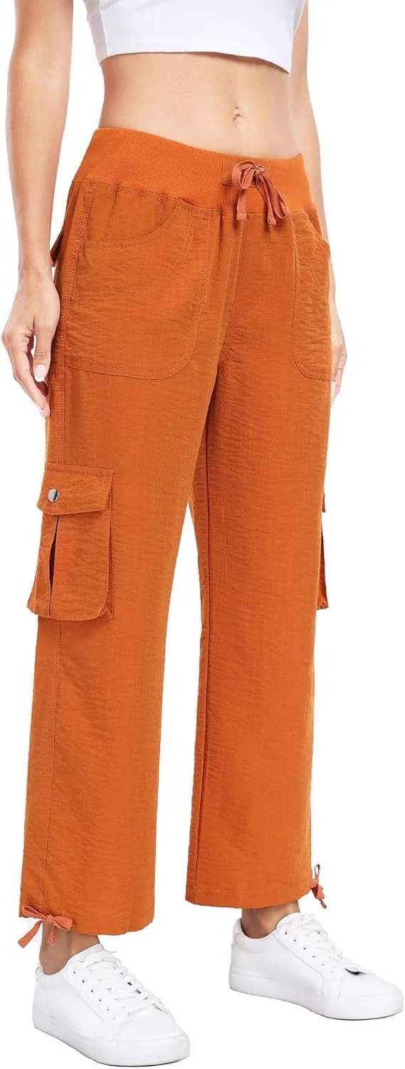 MISS MOLY Women's Cargo Capris Hiking Running Pants Loose Button Decor Lightweight Quick Dry Athletic Outdoor