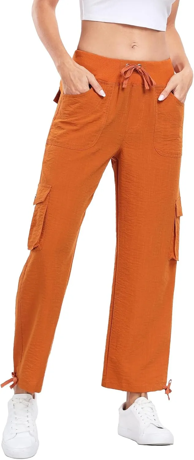 MISS MOLY Women's Cargo Capris Hiking Running Pants Loose Button Decor Lightweight Quick Dry Athletic Outdoor