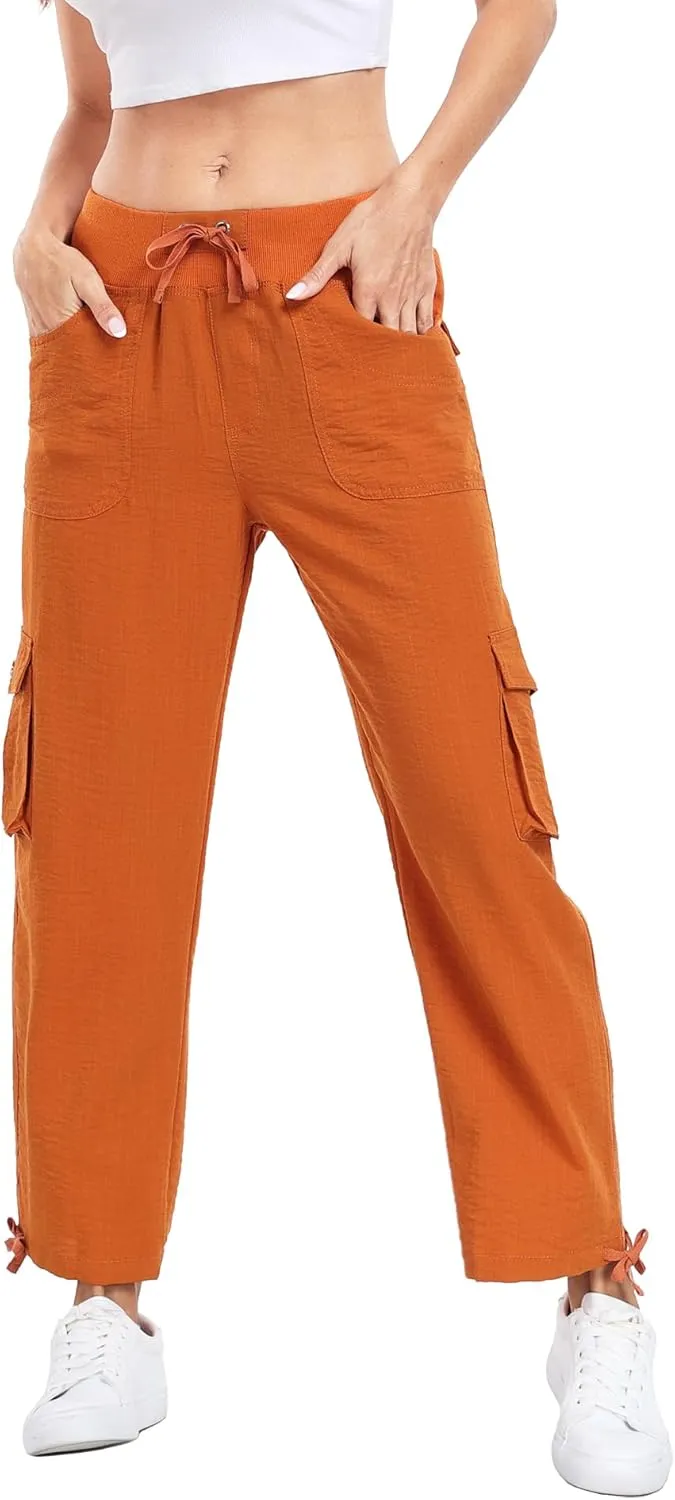 MISS MOLY Women's Cargo Capris Hiking Running Pants Loose Button Decor Lightweight Quick Dry Athletic Outdoor