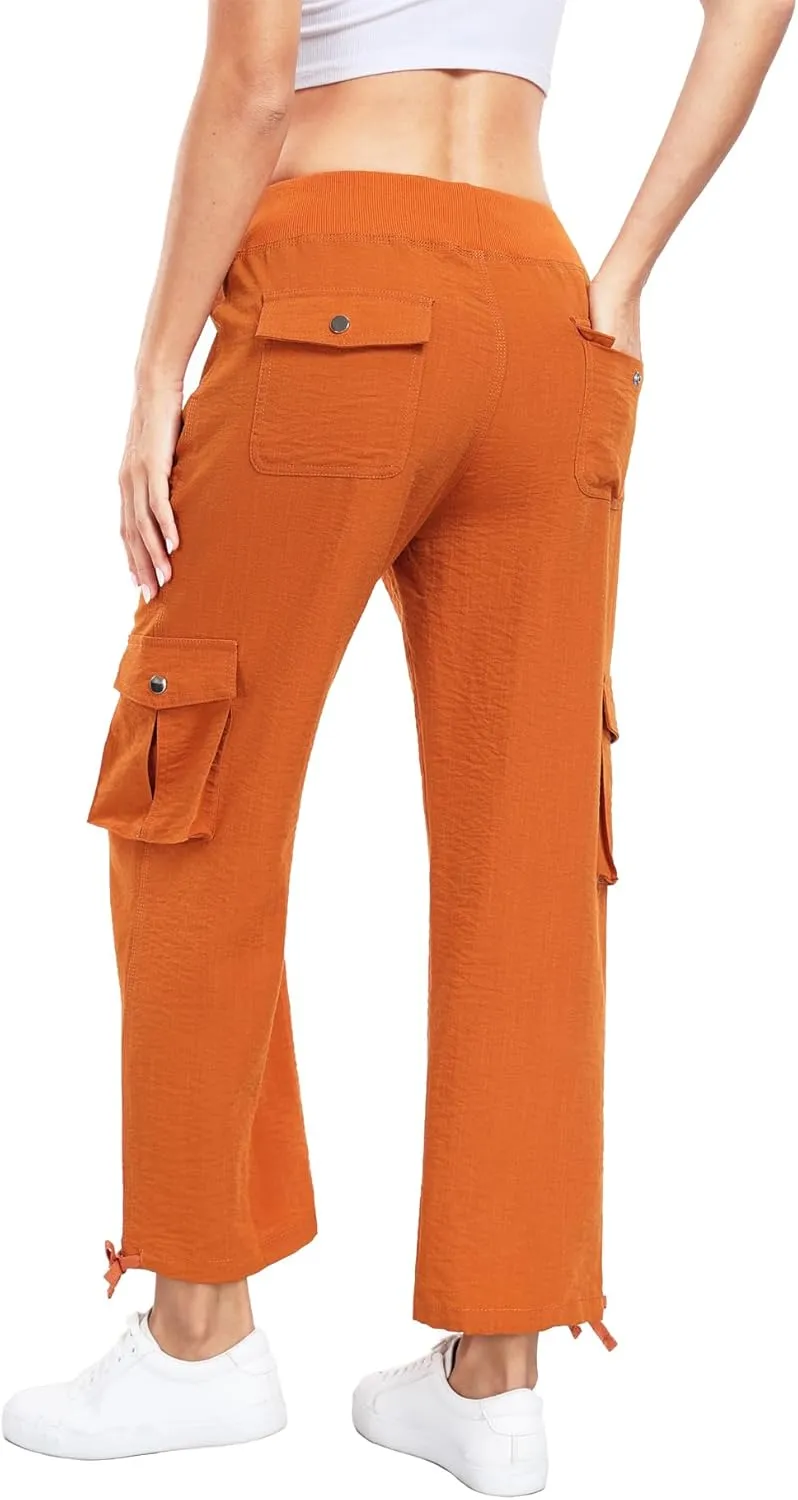 MISS MOLY Women's Cargo Capris Hiking Running Pants Loose Button Decor Lightweight Quick Dry Athletic Outdoor