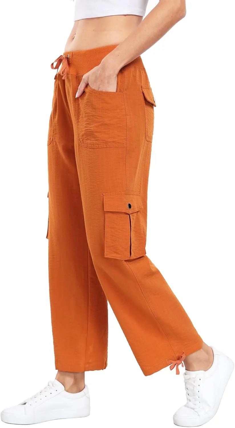 MISS MOLY Women's Cargo Capris Hiking Running Pants Loose Button Decor Lightweight Quick Dry Athletic Outdoor