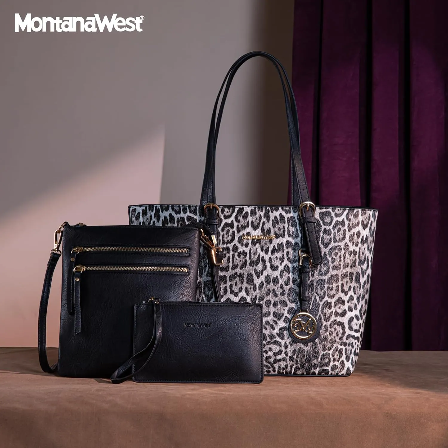 Montana West Purses for Women Tote Bag 3Pcs Set Leopard Print Satchel Handbags
