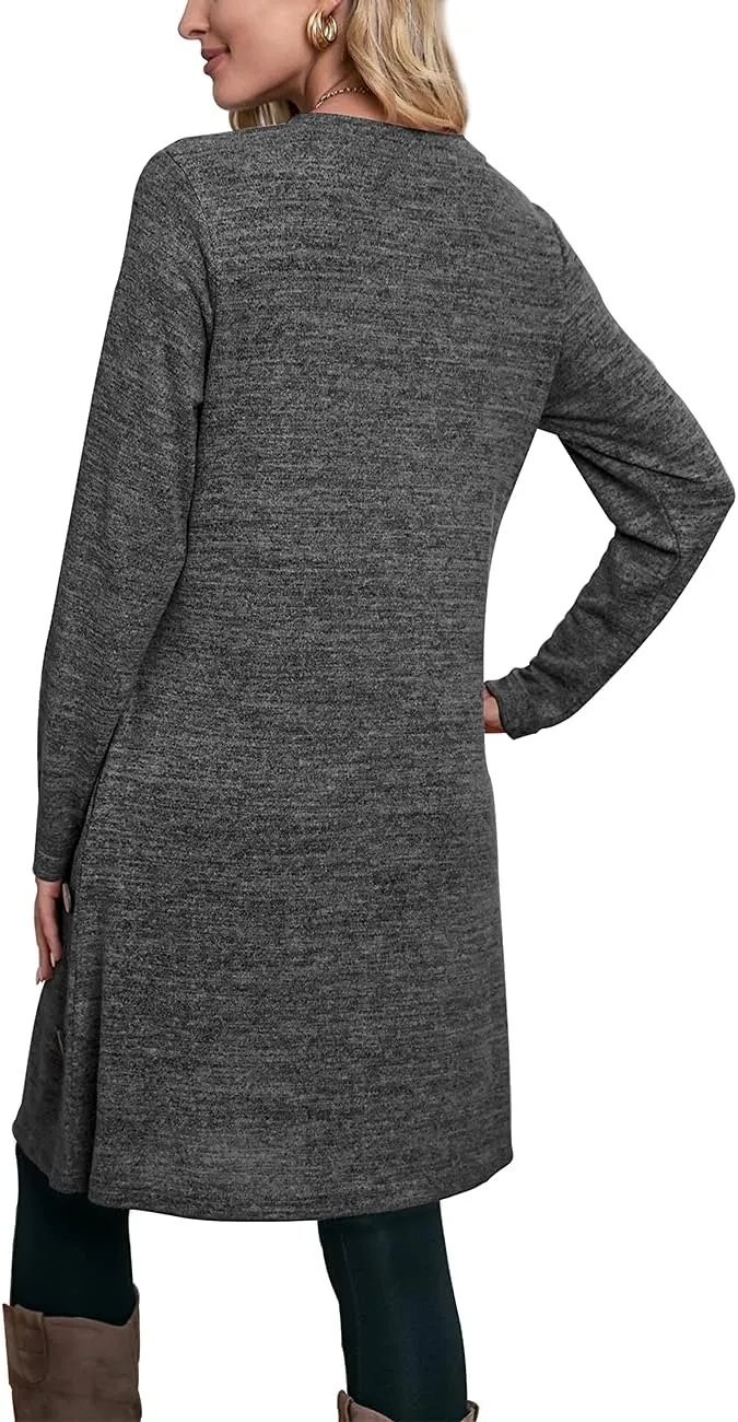 OFEEFAN Womens Long Sleeve Tunic Dres Fall Outfits with Pockets Buttons