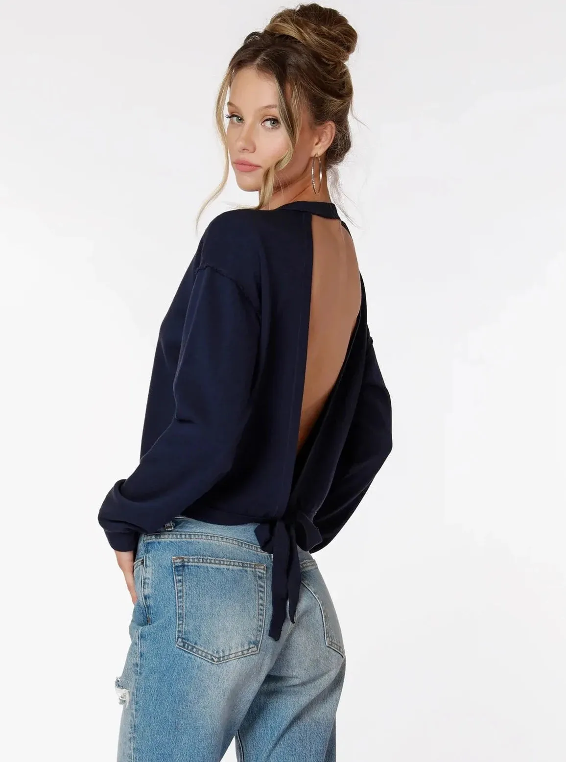 Open Tie Back Sweatshirt [Dk.Navy-57C-72817]