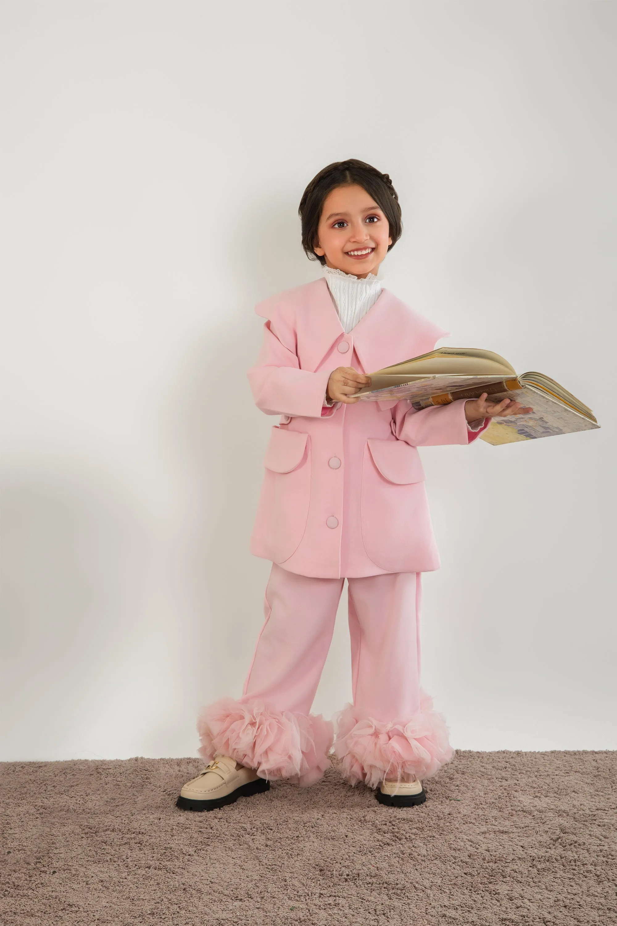 Paige Pink Blazer & Pants Set with Tulle Flowers & Feathers (Sale)