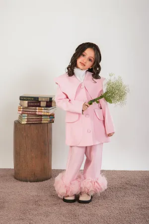 Paige Pink Blazer & Pants Set with Tulle Flowers & Feathers (Sale)