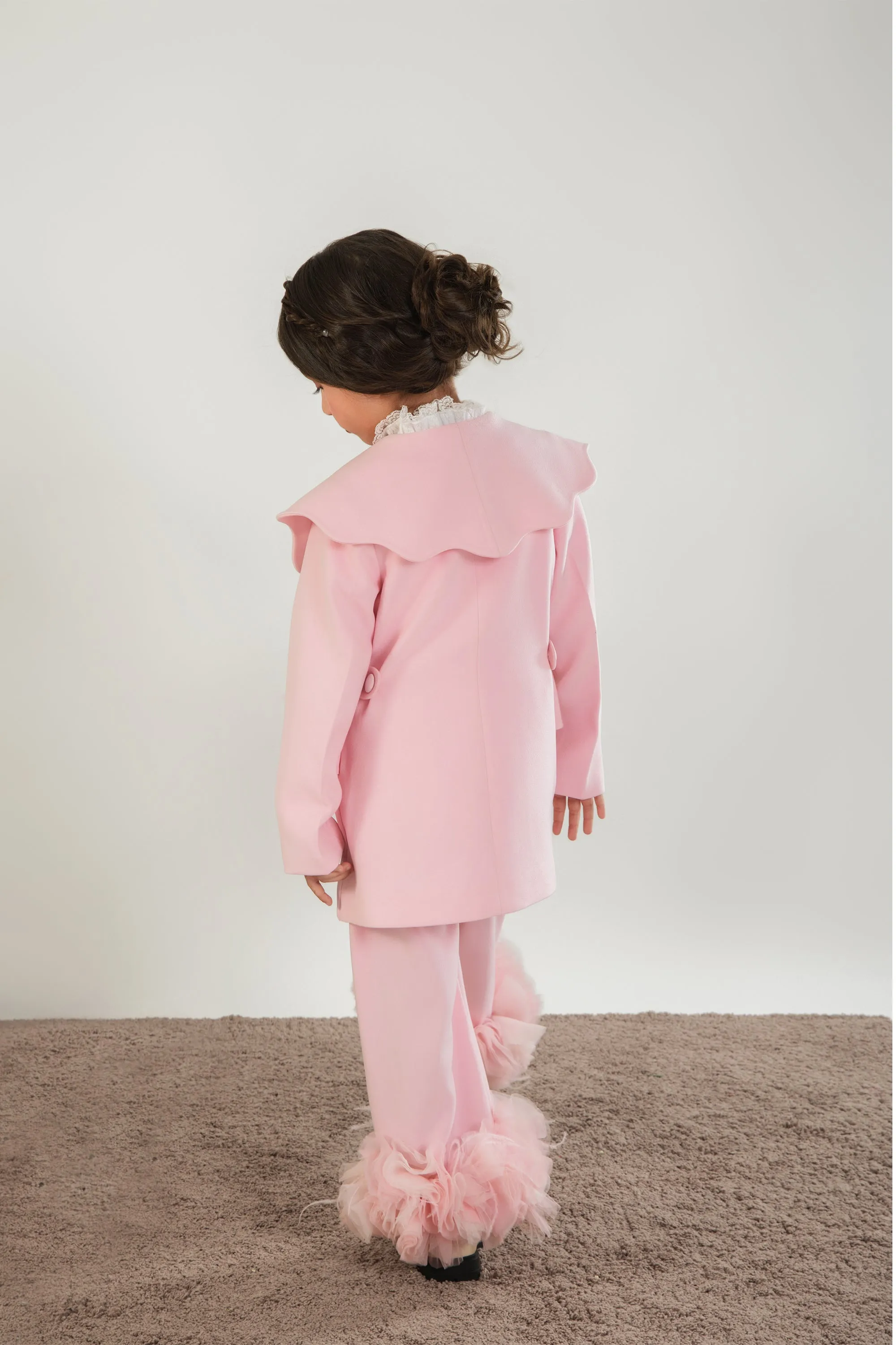 Paige Pink Blazer & Pants Set with Tulle Flowers & Feathers (Sale)