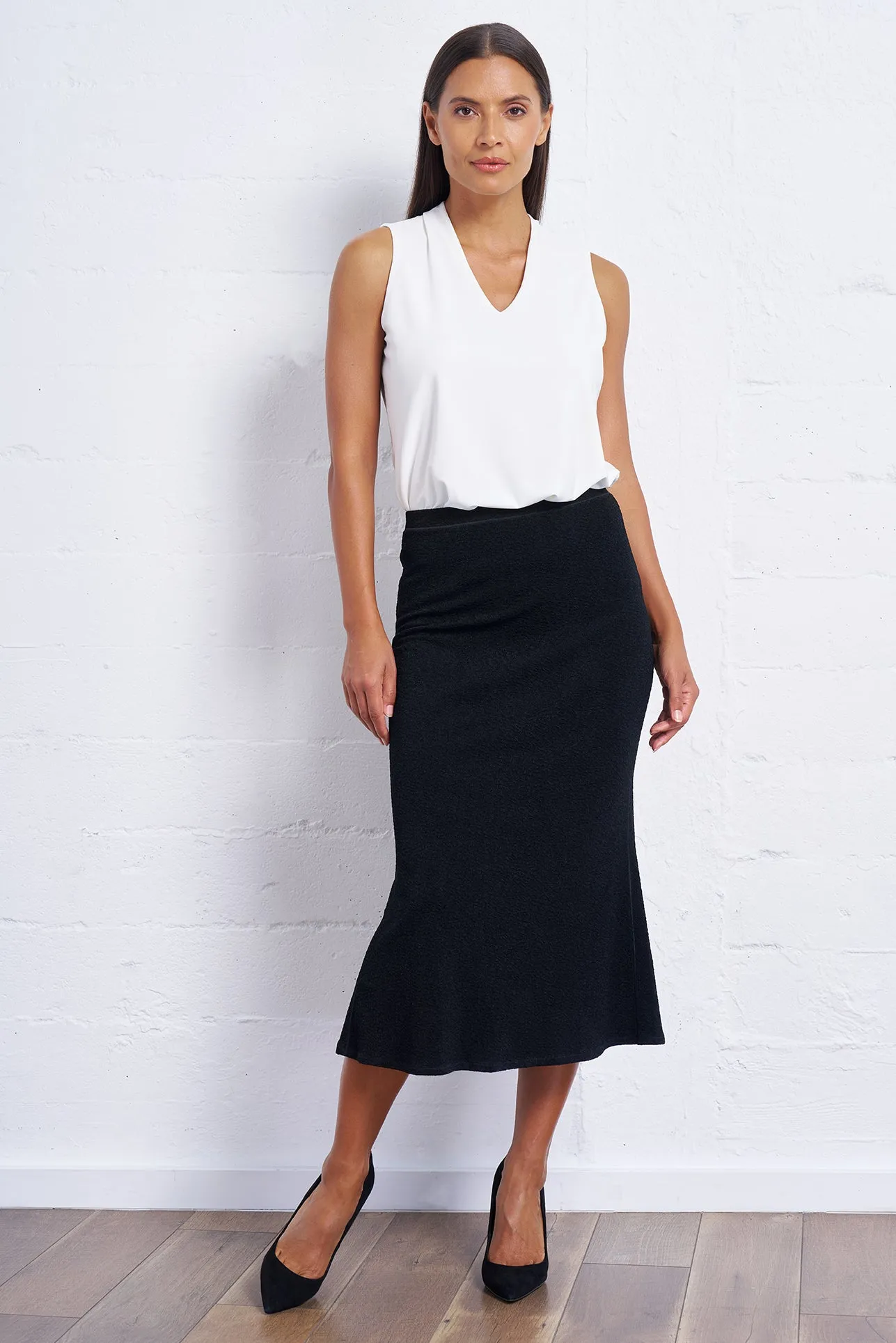 Pebble Crepe Flared Skirt