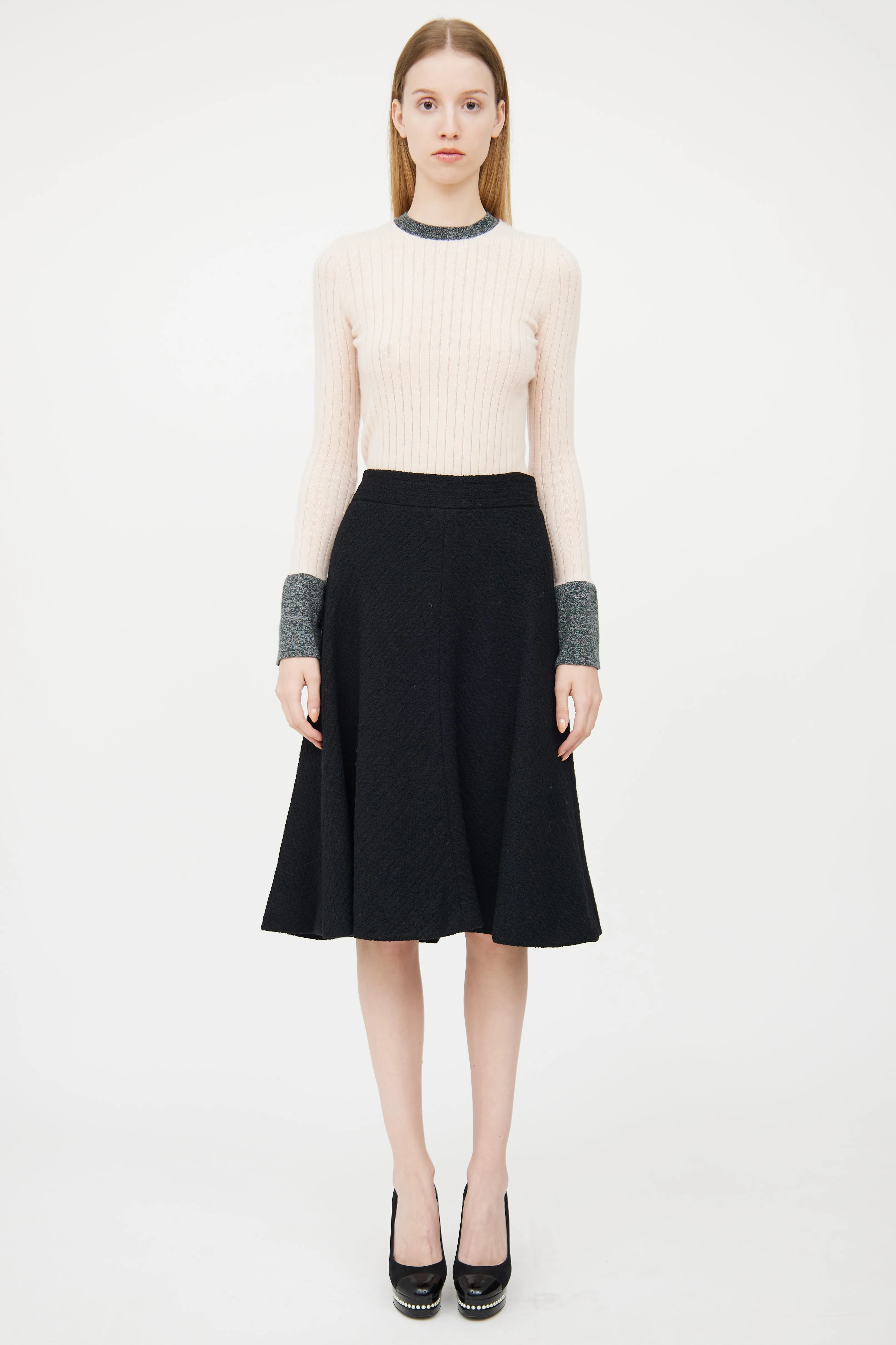 Pink & Grey Ribbed Cashmere Sweater