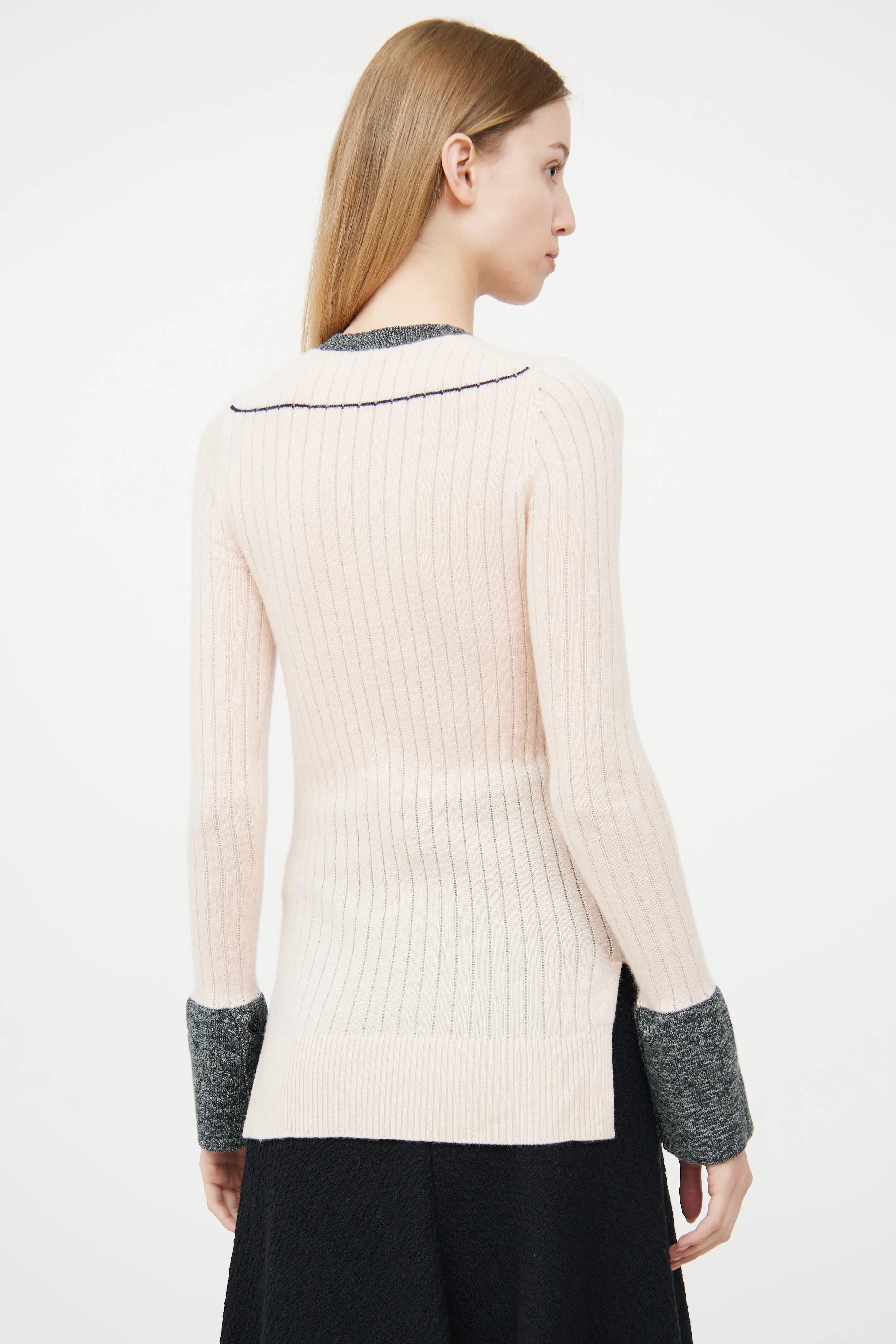Pink & Grey Ribbed Cashmere Sweater