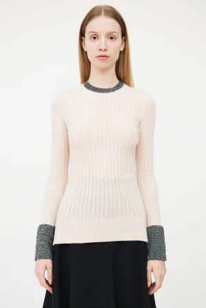 Pink & Grey Ribbed Cashmere Sweater