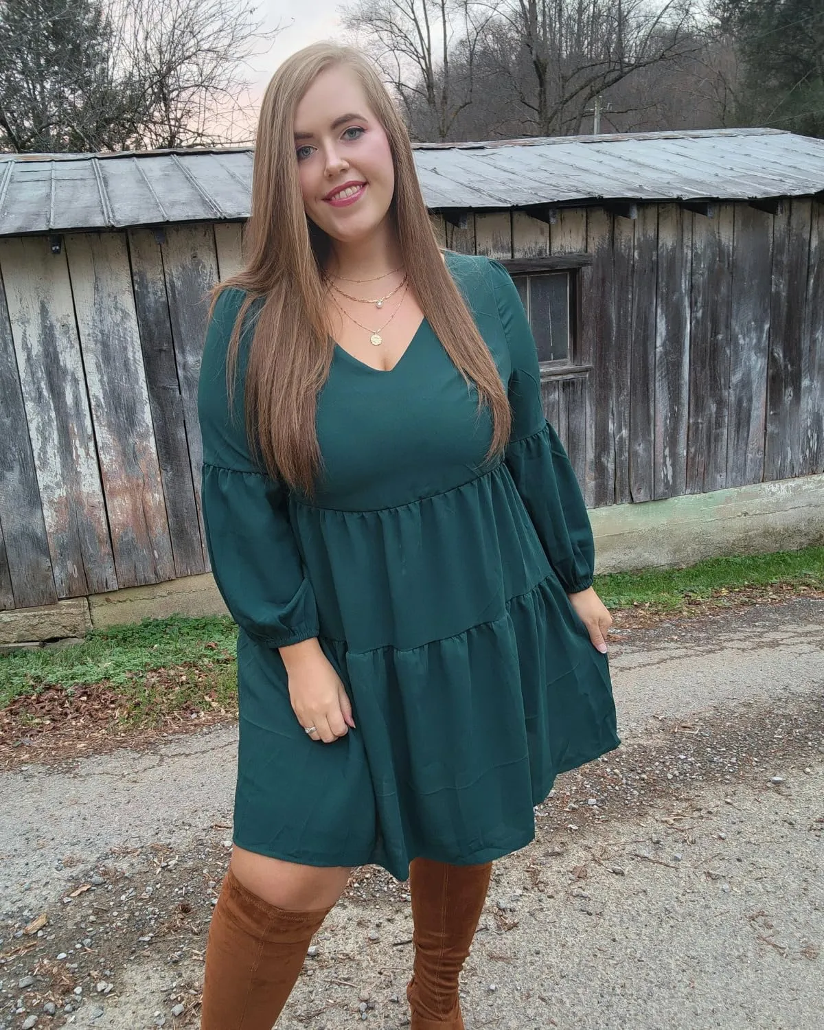 Pinup Fashion Plus Size Long Sleeve Fall Dress - Casual Babydoll Tunic Shift Tiered Flowy Dresses