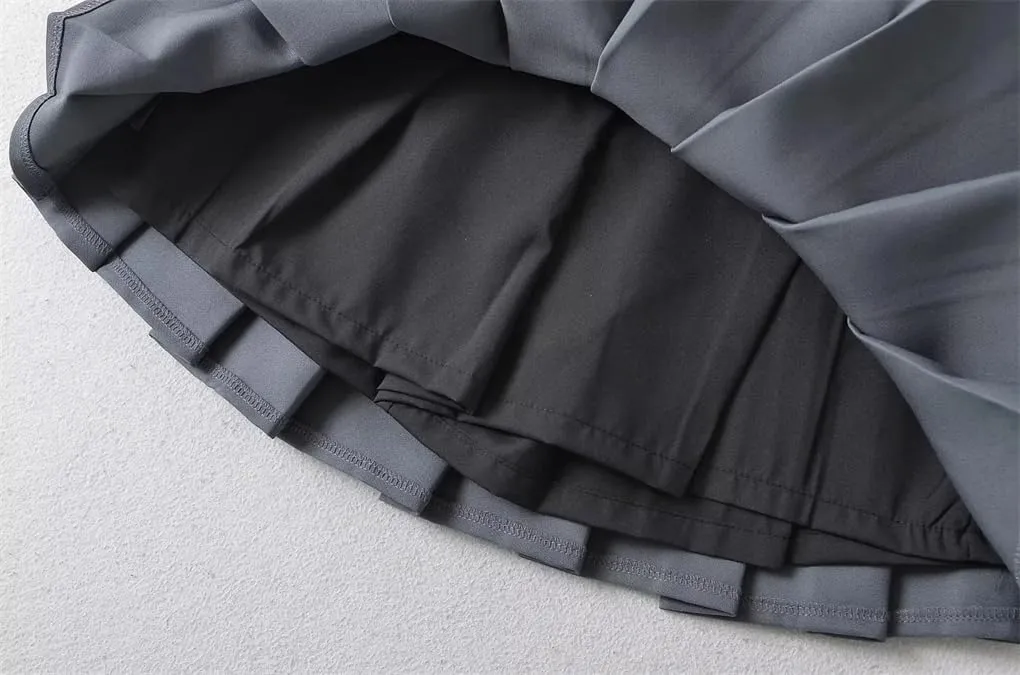 Pleated Skirt for Women's Belt Decoration High Waisted Short Solid Slim Skirt