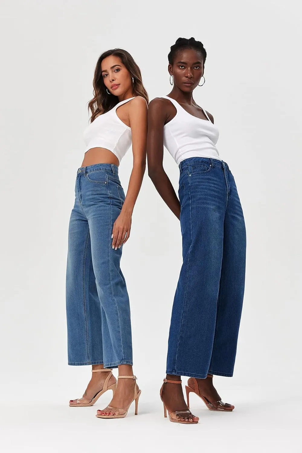 PLNOTME Women's High Waisted Wide Leg Jeans Loose Stretchy Boyfriend Mom Denim Pants