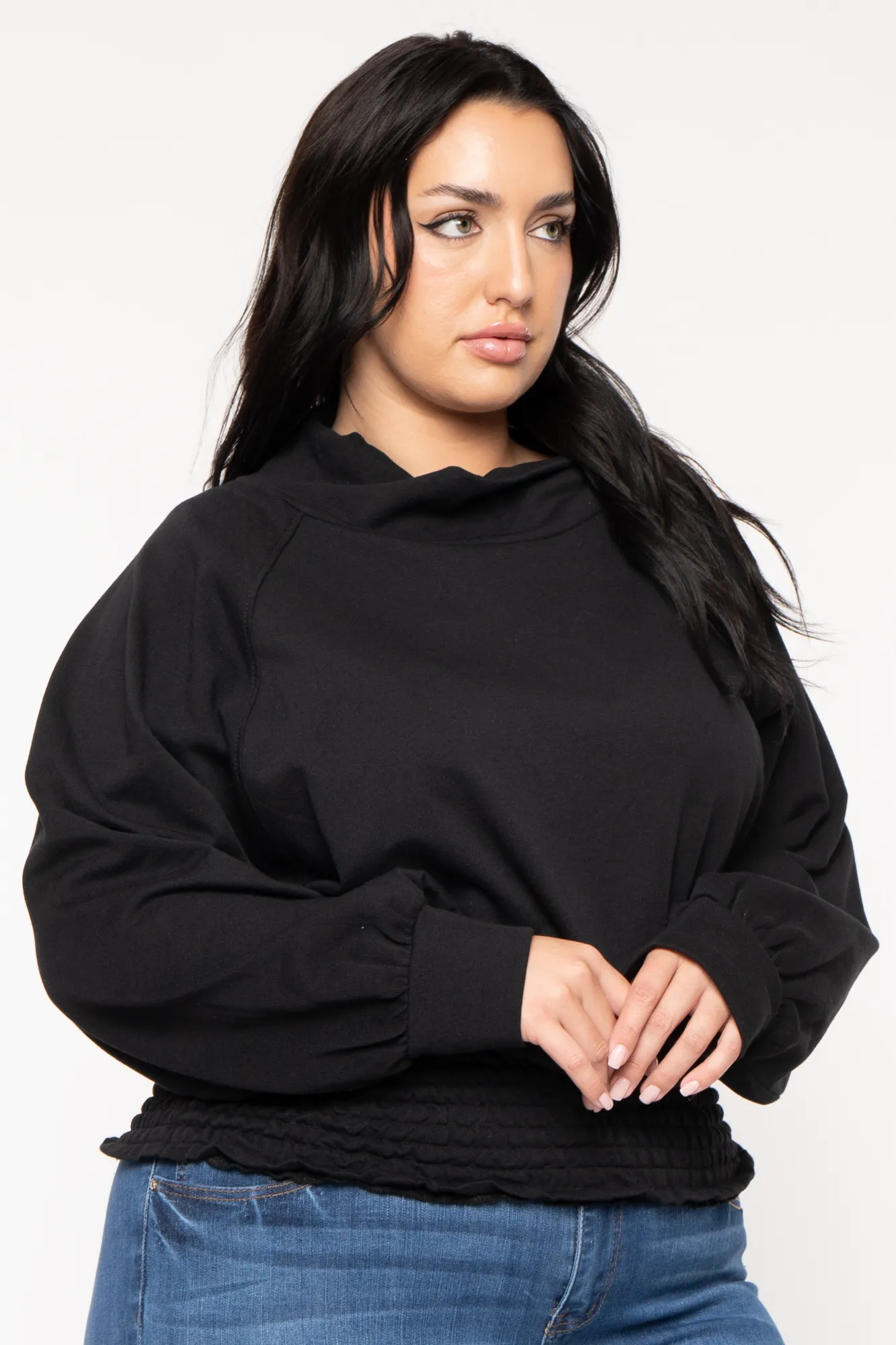 Plus Size Smocked Waist  Sweater - Black