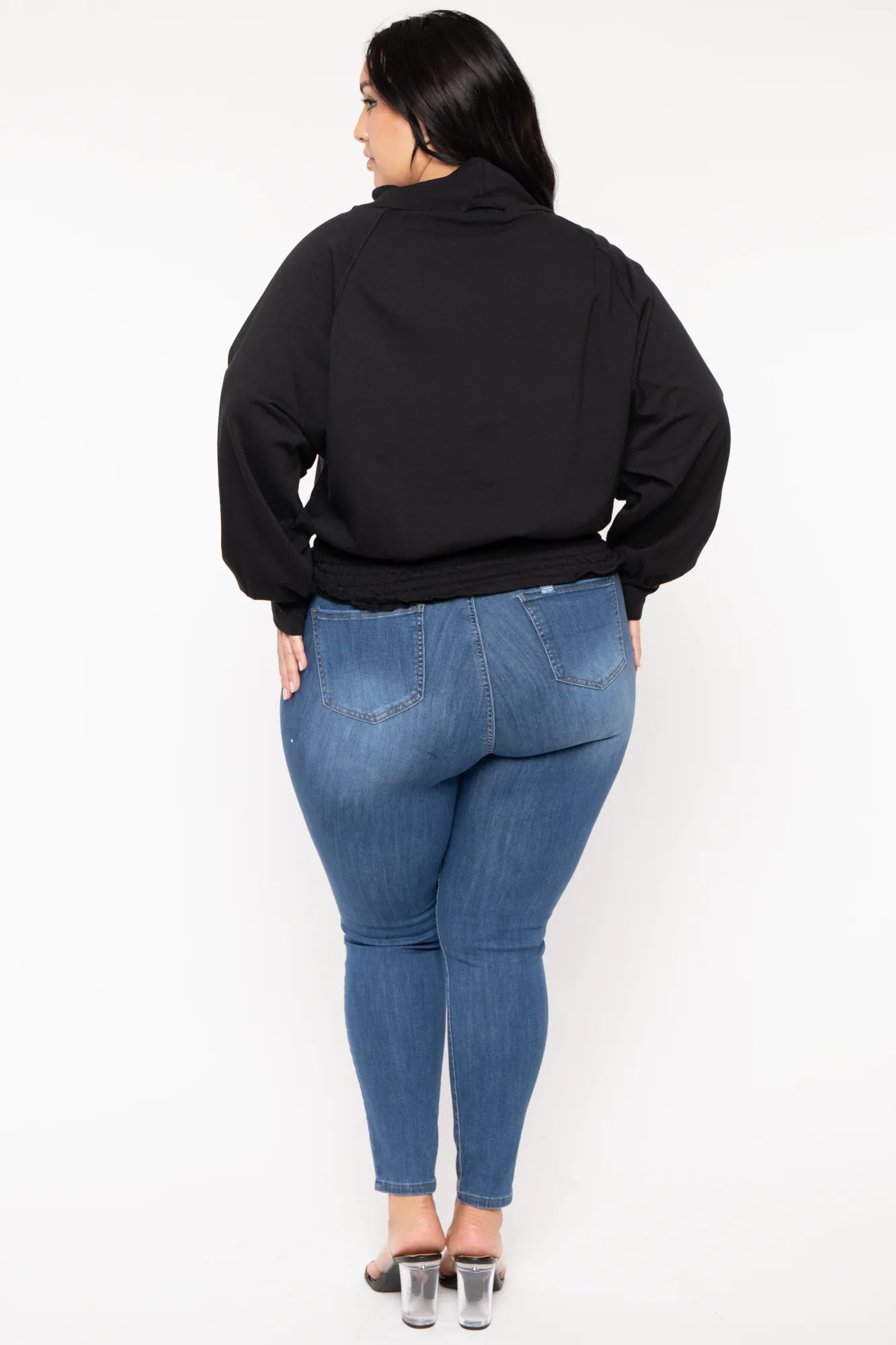 Plus Size Smocked Waist  Sweater - Black