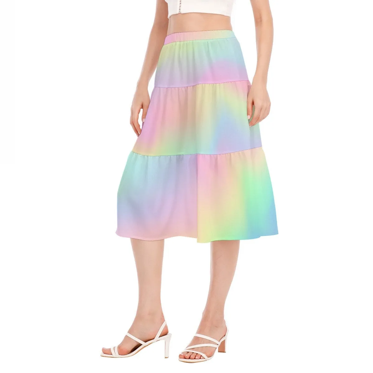 Rainbow Skirt, Ombre Skirt, 70s inspired skirt, Three Tier Skirt, Rainbow Flounce Skirt, Aline Skirt, Ombre Midi Skirt, Chiffon Skirt,Hippie