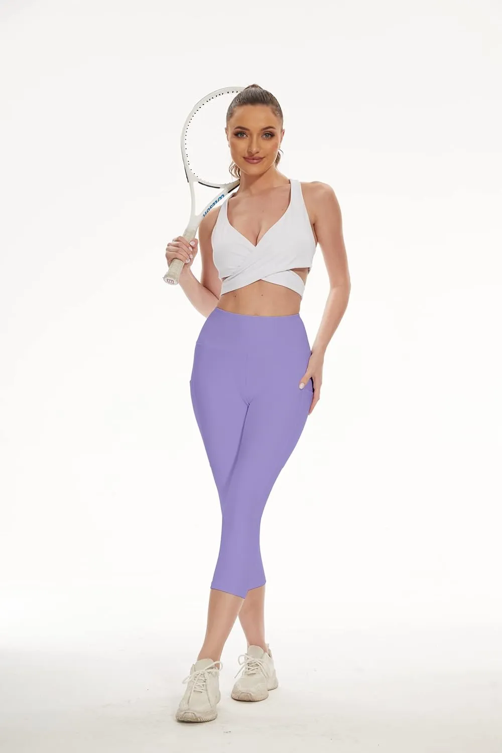 RAYPOSE Womens Workout Capri Leggings for Women with Pockets Plus Size Basic Pants Yoga Gym Casual Summer