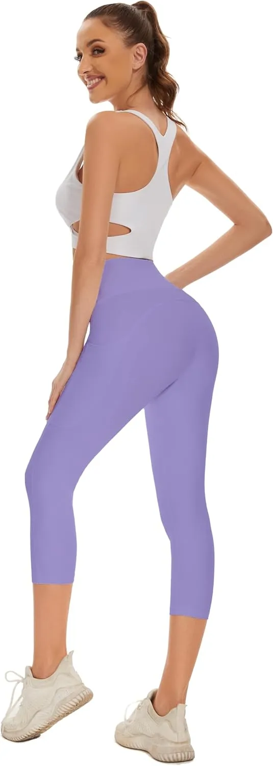 RAYPOSE Womens Workout Capri Leggings for Women with Pockets Plus Size Basic Pants Yoga Gym Casual Summer