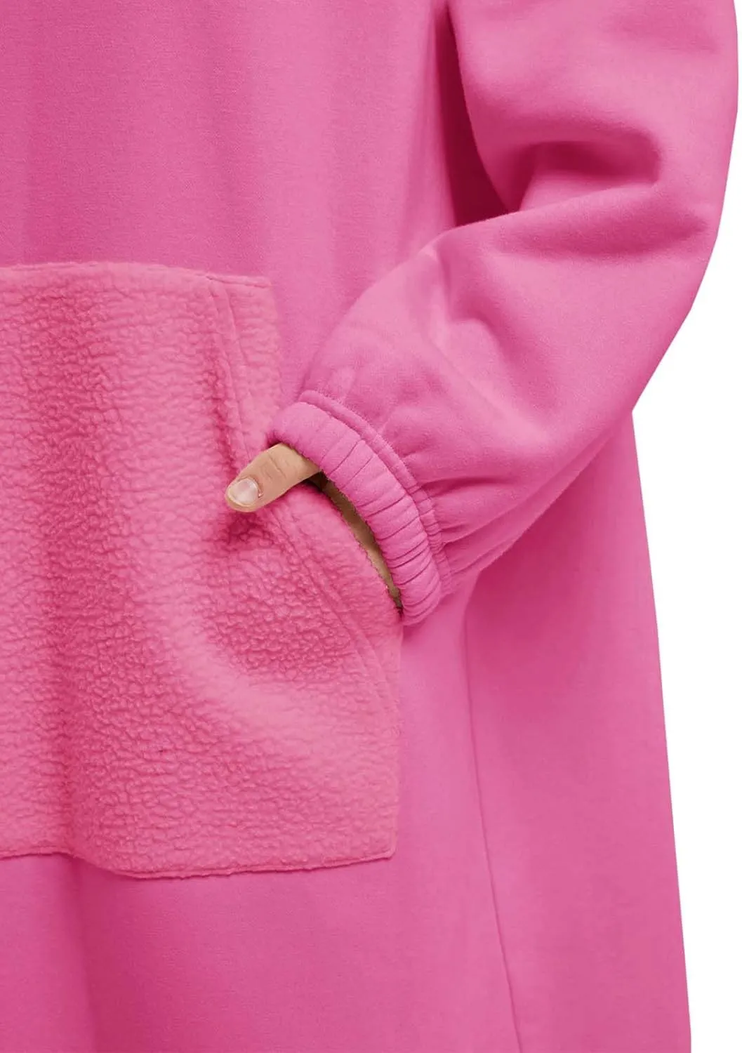 ReachMe Womens Oversized Long Fleece Sweatshirt Dresses Thickening Lounge Maxi Dress Plush Turtleneck Pullover Nightgowns