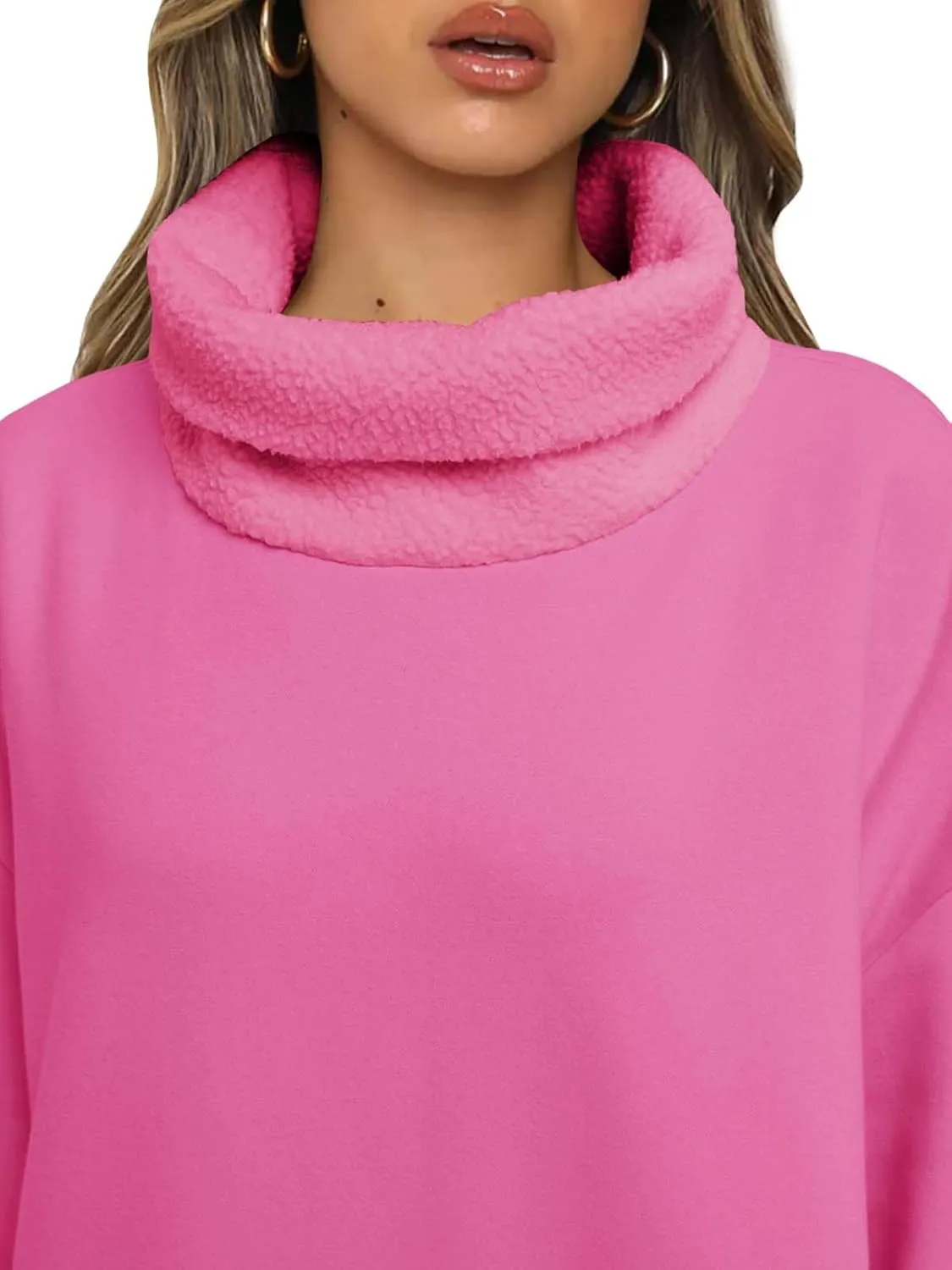 ReachMe Womens Oversized Long Fleece Sweatshirt Dresses Thickening Lounge Maxi Dress Plush Turtleneck Pullover Nightgowns