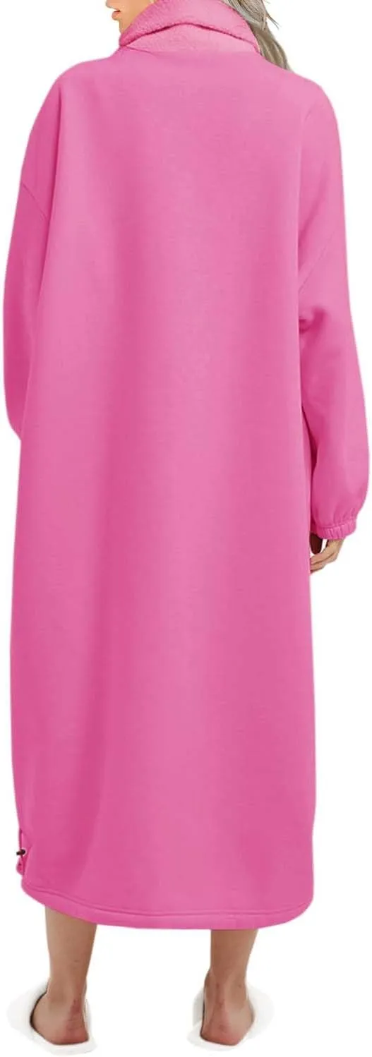 ReachMe Womens Oversized Long Fleece Sweatshirt Dresses Thickening Lounge Maxi Dress Plush Turtleneck Pullover Nightgowns
