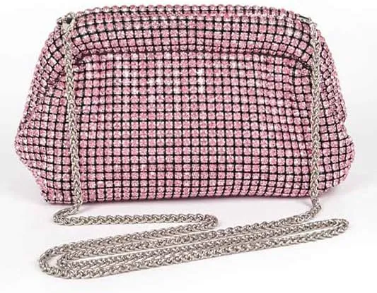 Rhinestone Convertible Large Soft Clutch Bag Diamond Shoulder Handbag with Chain for Womens Parties, Weddings, Banquets