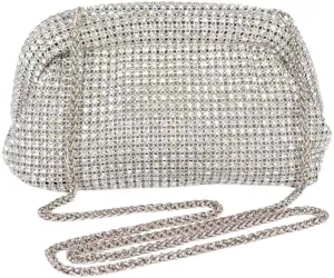 Rhinestone Convertible Large Soft Clutch Bag Diamond Shoulder Handbag with Chain for Womens Parties, Weddings, Banquets