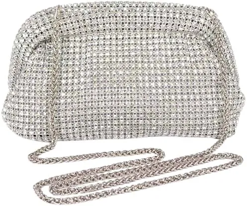 Rhinestone Convertible Large Soft Clutch Bag Diamond Shoulder Handbag with Chain for Womens Parties, Weddings, Banquets