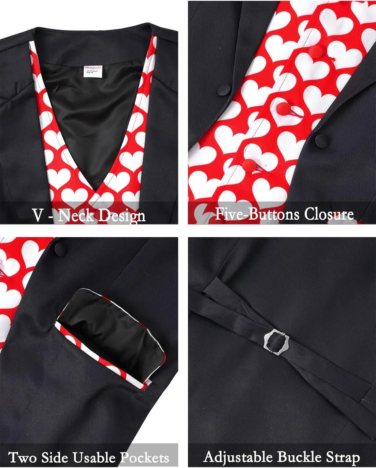 Roseelf Men's Festival Fake 2-Piece Suit Vest with Bowtie