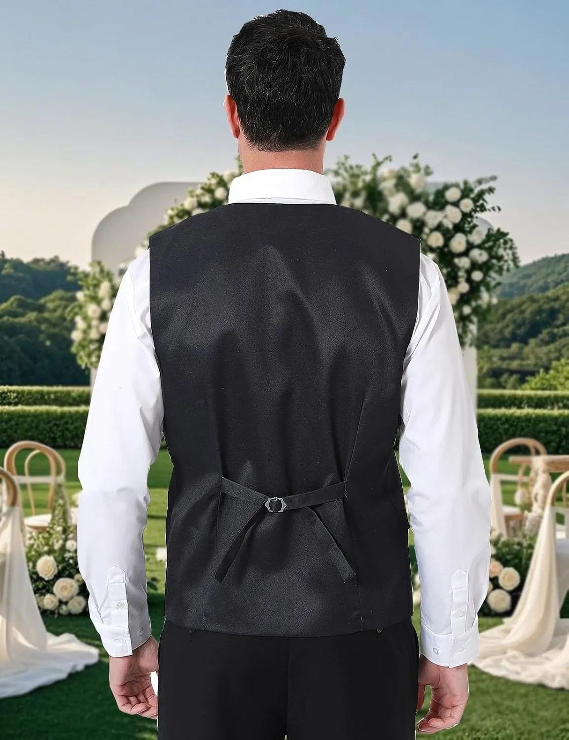 Roseelf Men's Festival Fake 2-Piece Suit Vest with Bowtie