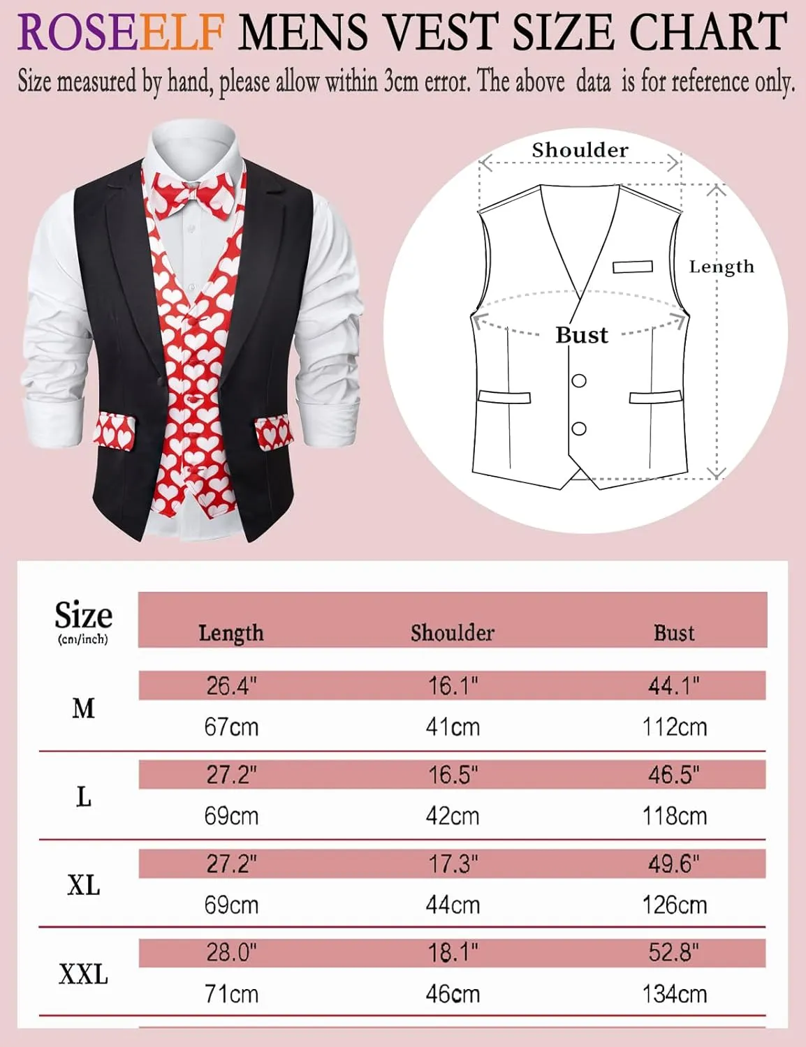 Roseelf Men's Festival Fake 2-Piece Suit Vest with Bowtie