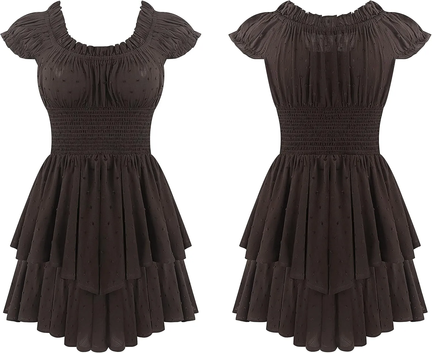 R.Vivimos Women's Summer Cotton Puff Sleeves Layered Ruffles Casual Boho Swing Mini Dresses