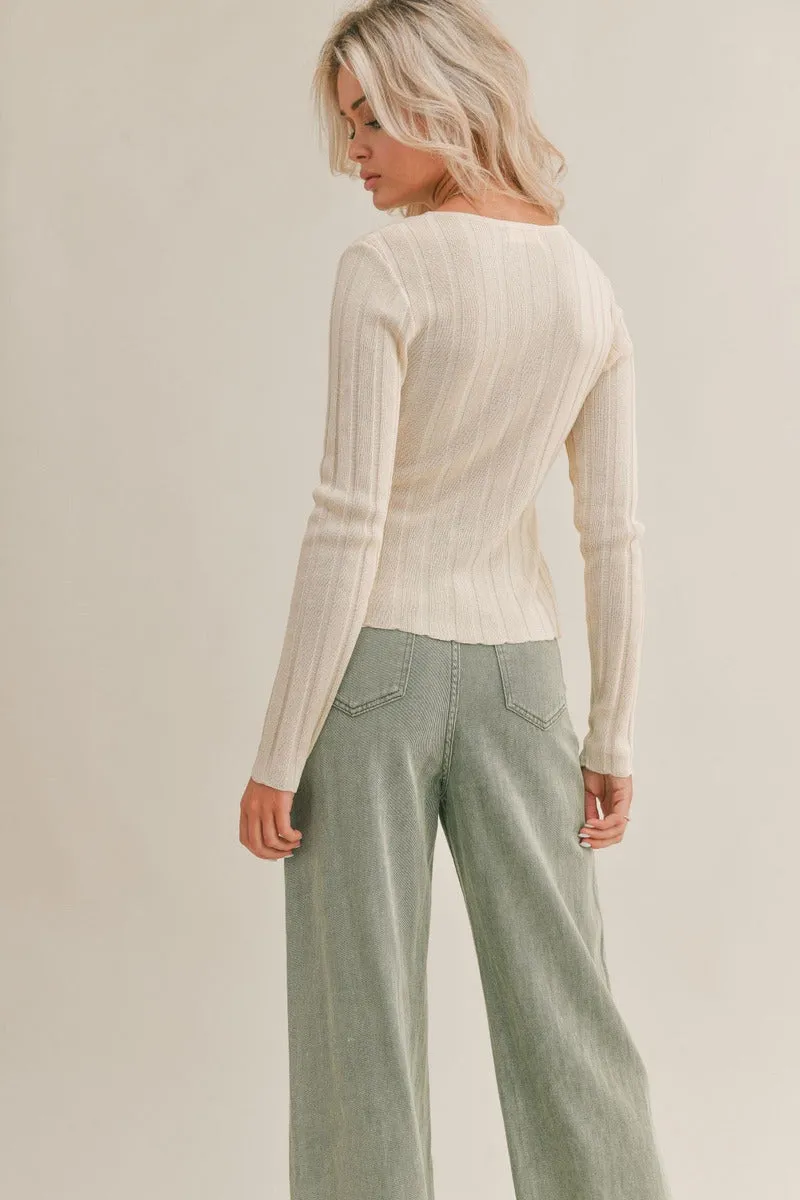 Sage The Label Hadid Ribbed Cardigan in Cream