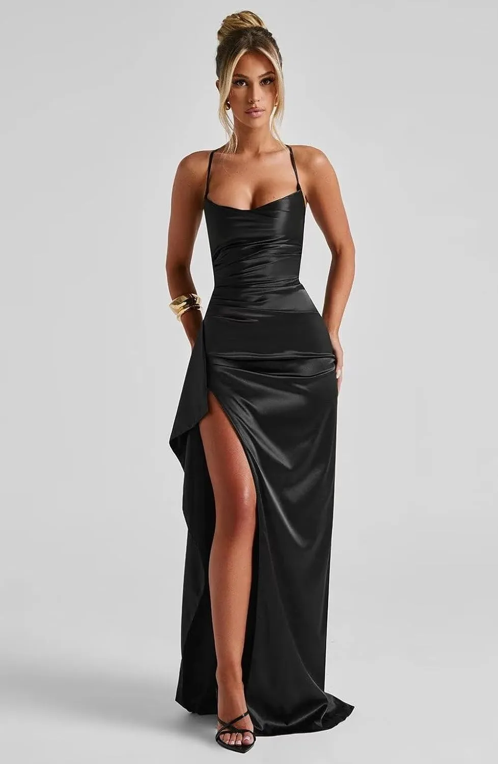 Satin Bridesmaid Dresses 2025 Prom Dress Pleated Spaghetti Straps Formal Evening Gowns with Slit