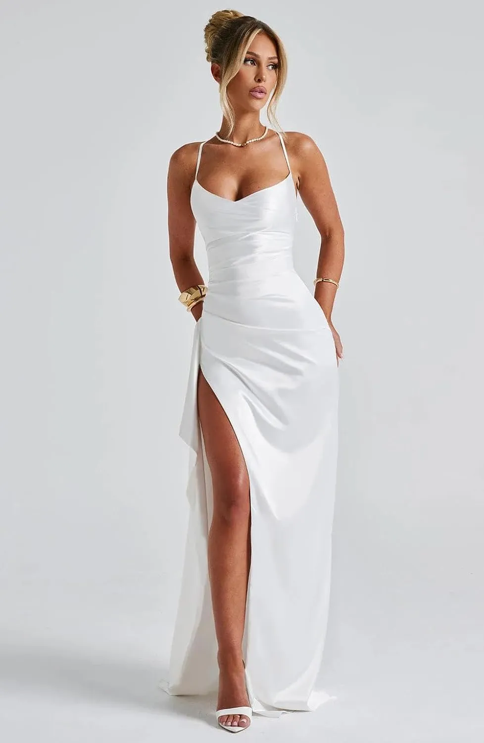 Satin Bridesmaid Dresses 2025 Prom Dress Pleated Spaghetti Straps Formal Evening Gowns with Slit