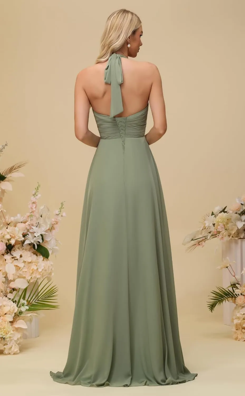 Sevintage Bridesmaid Dresses for Women 2025 Long Halter Chiffon Pleated A-Line Formal Party Gowns