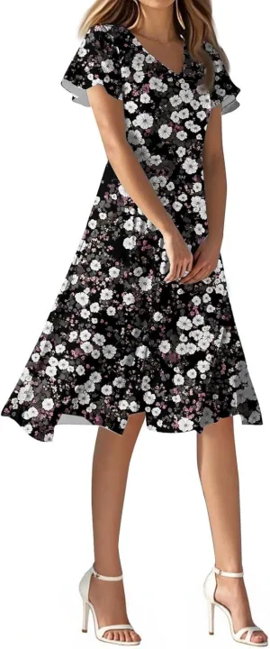 Sexy Dresses for Women Date Night V Neck Boho Knee Length Summer 2025 Tie Dye Floral Short Sleeve Short Skirt
